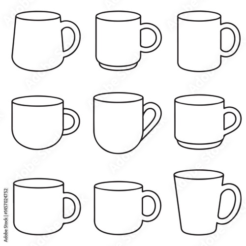 set of black vector various Coffee Mug Silhouette Design Vector Illustration