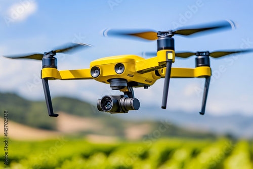 Obraz na płótnie Drones Soar Over Vineyards Capturing Stunning Landscapes During a Sunny Day in the Countryside w salonie