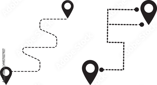 Location Route Vector Icon Path Map Pin Design, Dotted path with points vector