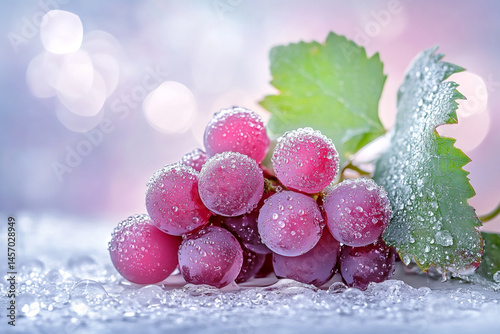 Obraz na płótnie Dew-covered Grapes Resting on a Surface With a Blurred Background Showcasing Soft Light w salonie