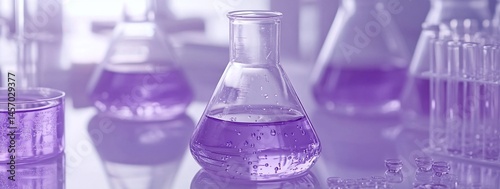 Wallpaper Mural Purple liquid in glass Erlenmeyer flasks and beakers on a lab table. Torontodigital.ca