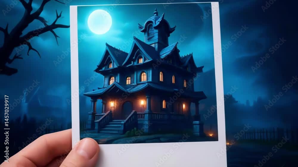 Making polaroid photo of haunted house. 