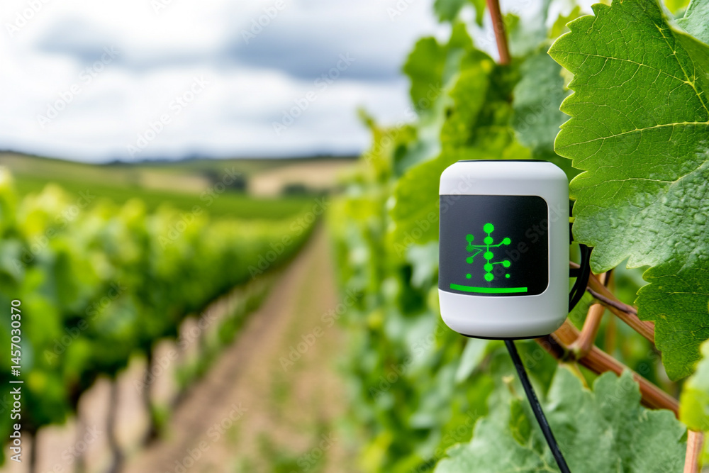 Smart Sensors Monitoring Vineyard Growth and Health From Above in a Lush Green Landscape