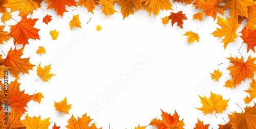 Autumn leaves frame on white background with copy space.