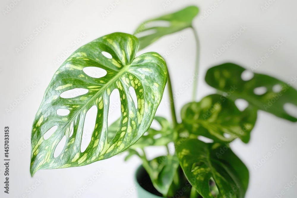 Obraz premium Close-up view of a patterned houseplant in a pot.