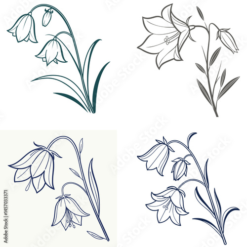A bellflower icon with a simple, bell-shaped bloom and curved  petals.
