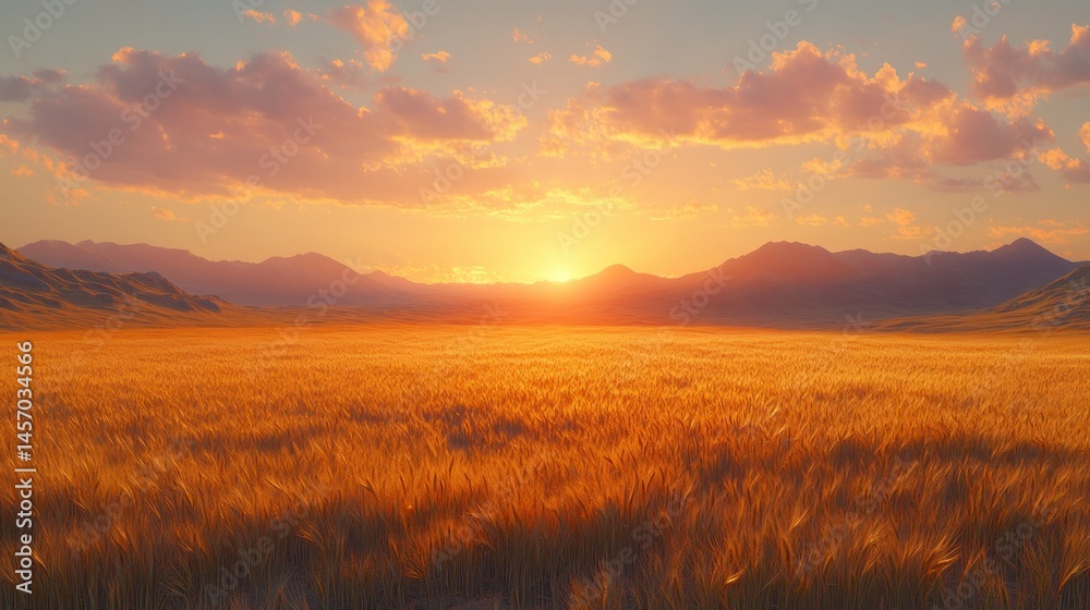 Fototapeta premium Golden sunset over a vast wheat field