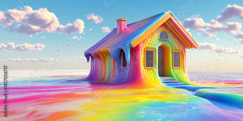 Rainbow House Dreamy Digital Art Wallpaper