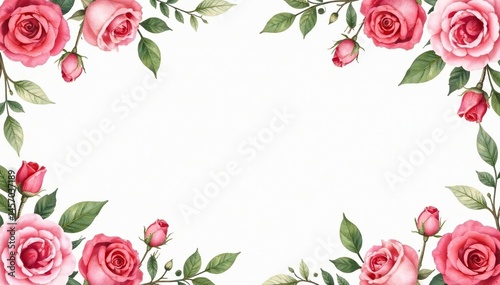 Delicate watercolor roses & leaves, repeating pattern, design pattern, seamless