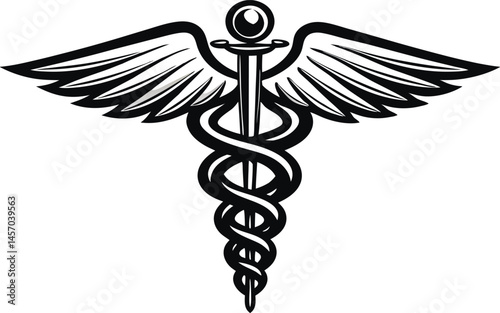 Caduceus Medical Symbol Vector – Black and White Silhouette Healthcare Emblem