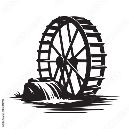 waterwheel Vector Black silhouettes. with white background