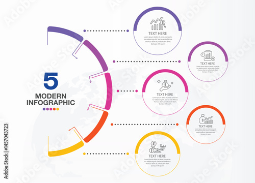 Infographic template with 5 steps, process or options, process chart.