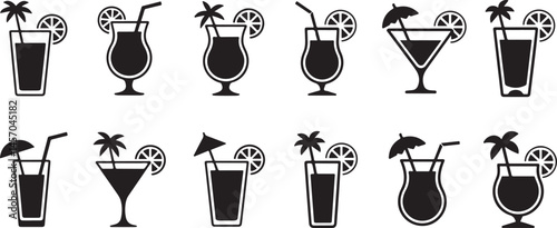 Refreshing Summer Cocktails Icon set vector on transparent background.