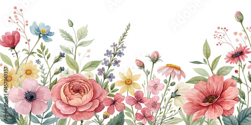 Wallpaper Mural Watercolor Art illustration flowers border isolated on transparent background Torontodigital.ca