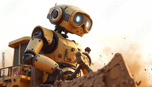 Yellow Robot Operating Construction Vehicle