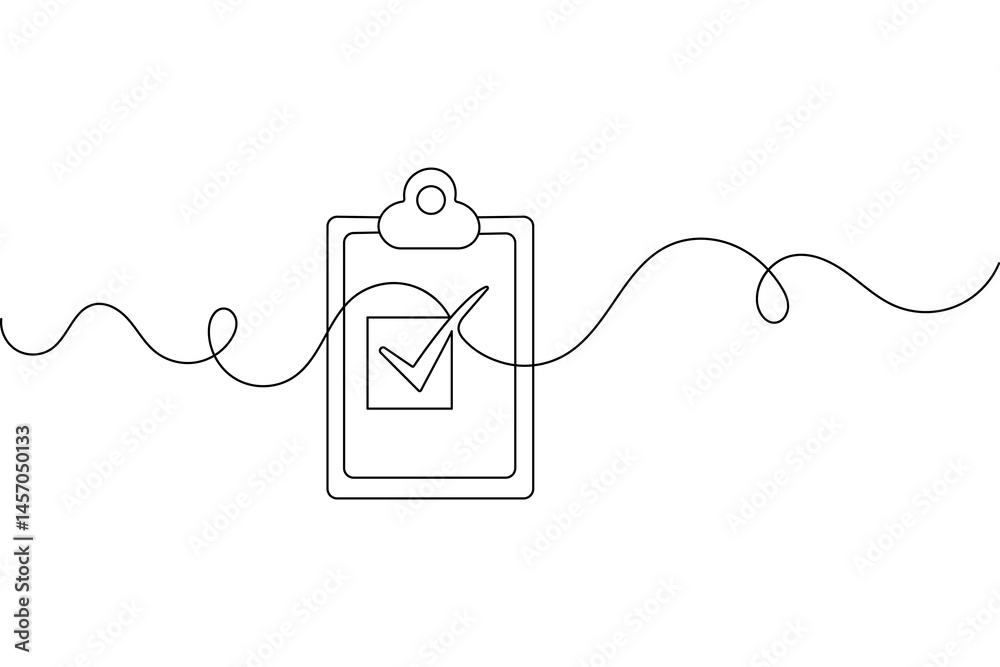 Fototapeta premium Minimalist continuous one line art of checklist on clipboard vector isolated design 