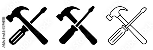 Set of crossed hammer and screwdriver tool icons