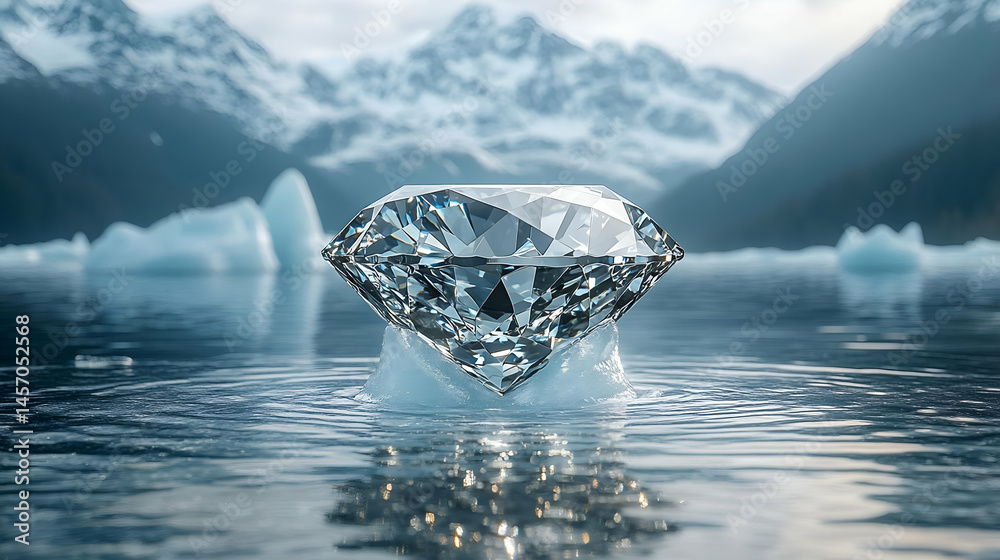 Obraz premium Diamond on Iceberg in Glacial Lake with Mountain Background