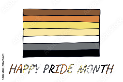 Colorful Bear brotherhood pride flag Happy pride day LGBTQ community Pride Month Vector hand drawn doodle for posters, stickers, logo, cards