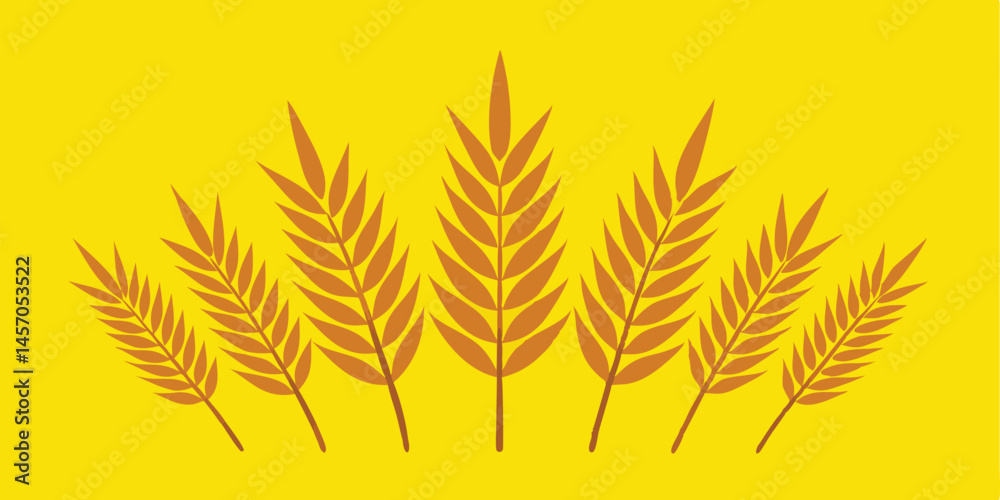 Graphic wheat stalks vector illustration on sunny yellow background ideal for harvest themes Graphic wheat stalks vector illustration on sunny yellow background ideal for harvest themes
