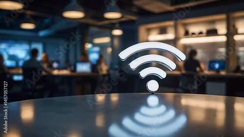 Wifi Signal In Modern Office Setting Demonstrating Connectivity And Technology
