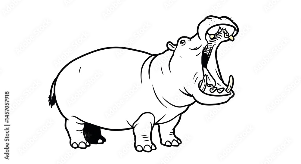 Obraz premium Cartoon Hippopotamus with Open Mouth Vector Illustration for Educational Purposes