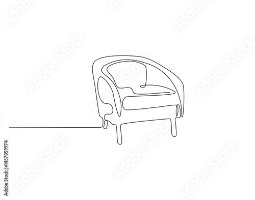 Sofa chair outline drawing illustration. Continuous line draw of modern furniture vector
