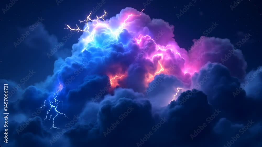High resolution 3d animation. Fantastic thunderstorm in the night sky ...