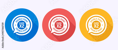 Earn x2 double point icon design illustration. Earn x2 label badge sign in shadow button design