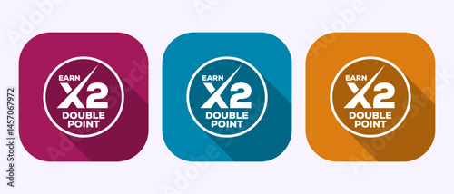 Earn x2 double point icon design illustration. Earn x2 label badge sign in shadow button design