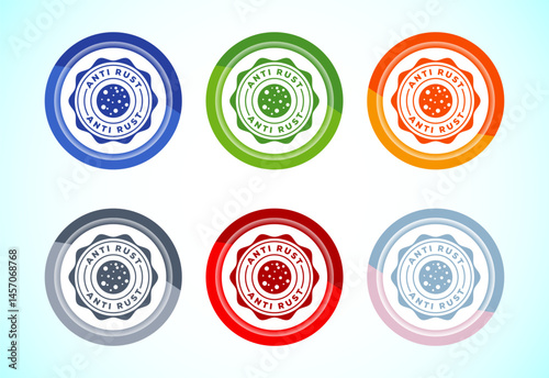 Anti rust icon design illustration. Anti oxidation, Rust resistant sign symbol, 6 color button design set