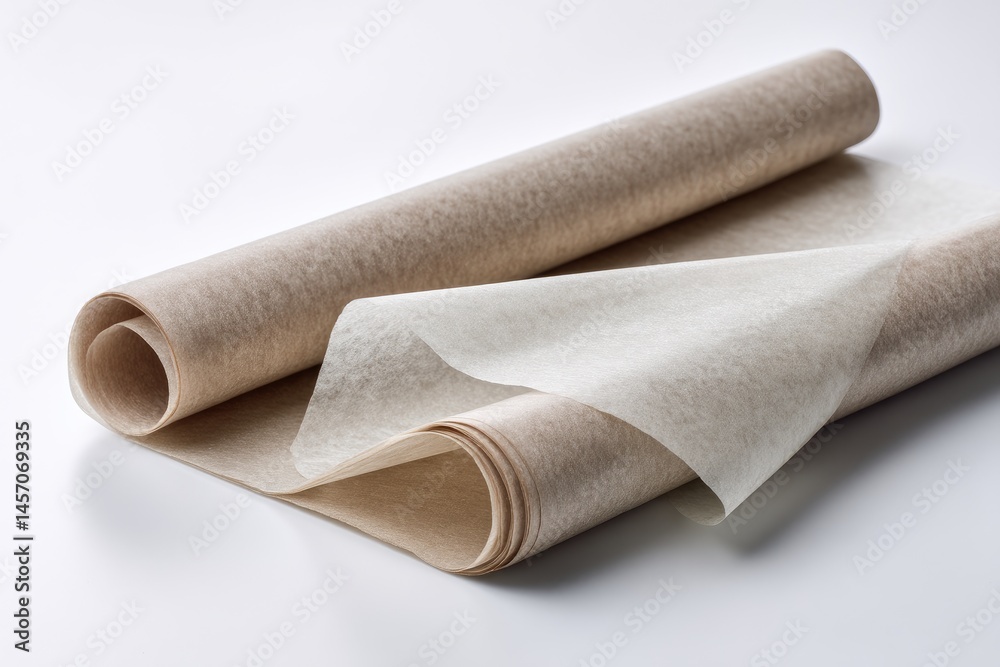 Fototapeta premium Cooking paper roll and sheets isolated for food preparation