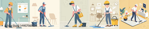 vector architect mopping the floor