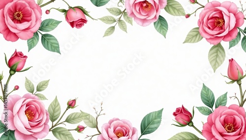 Delicate watercolor roses & leaves, repeating pattern, nature, design element, surface