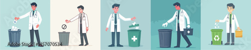 vector doctor throwing out trash