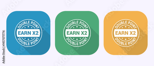 Earn x2 double point icon design illustration. Earn x2 label badge sign in shadow button design
