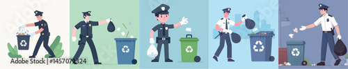 police vector throwing garbage