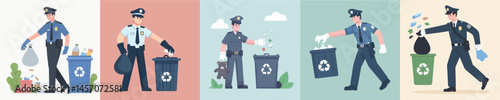 police vector throwing garbage