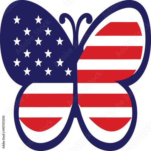 American flag patterned butterfly with stars and stripes design