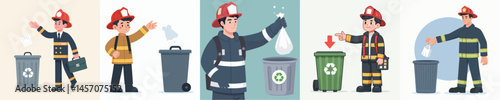 firefighter vector throwing garbage