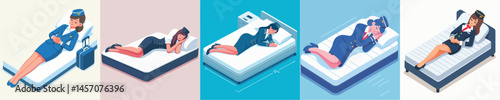 sleeping flight attendant vector