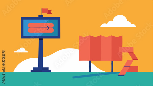 Ad Space Competition A small business sign struggling to be seen next to a giant colorful advertit for a multinational corporation highlighting the challenge of visibility and