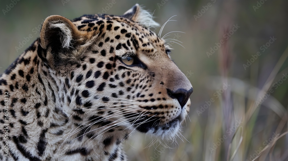 Fototapeta premium A close-up shot of a leopard observing something