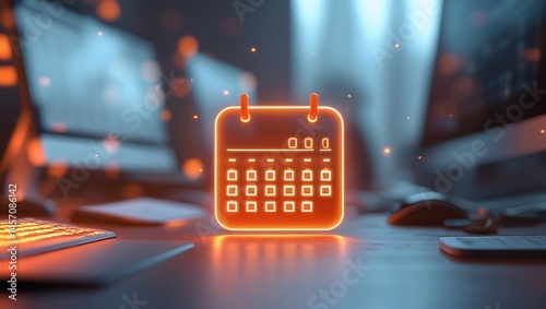 Digital Calendar Icon On Workplace Desk For Schedule Management Concept
