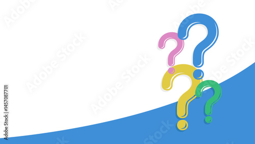 Four overlapping question marks on a white and blue background.