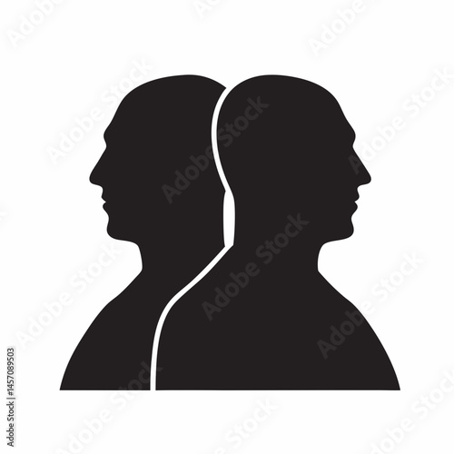 Two Silhouettes Back to Back A Minimalist Artwork Depicting Unity Dialogue or Contrast in Black and White Simple Bold