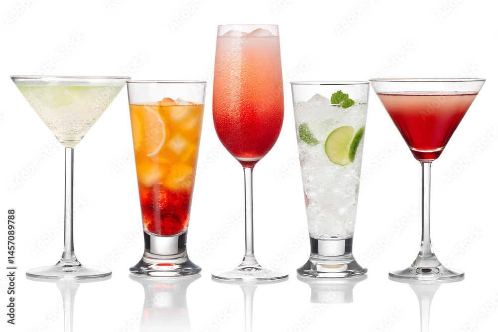 different glass of cocktail with lime