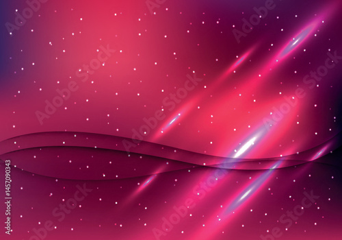 Abstract cosmic background design with a gradient of deep pink and purple colors and shining stars.