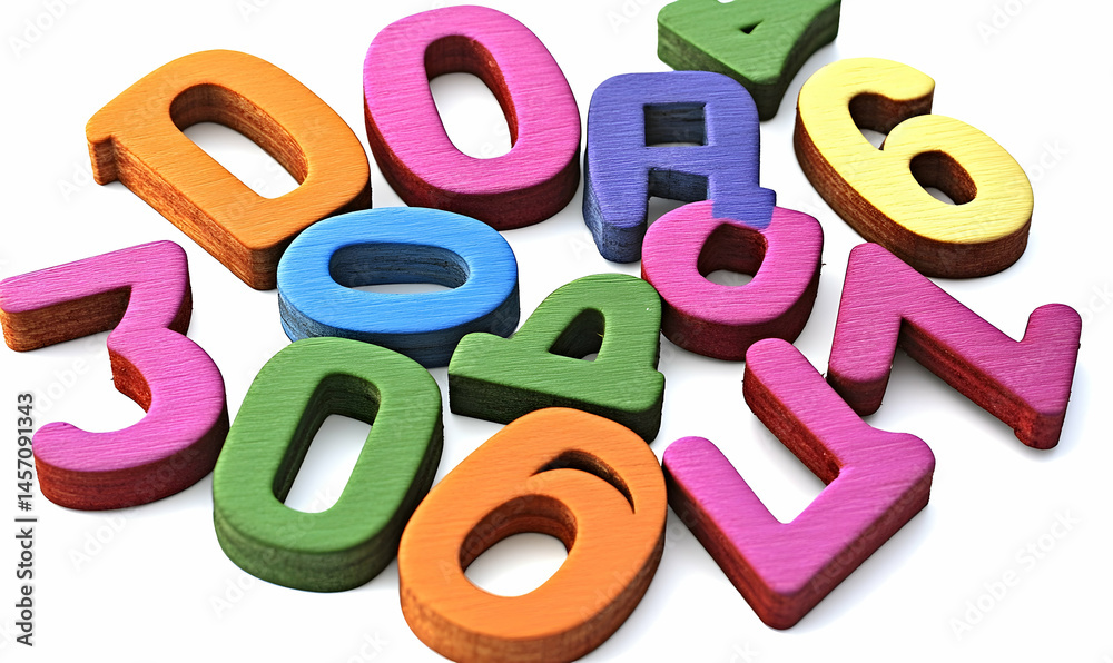 Fototapeta premium Colorful wooden numbers and letters