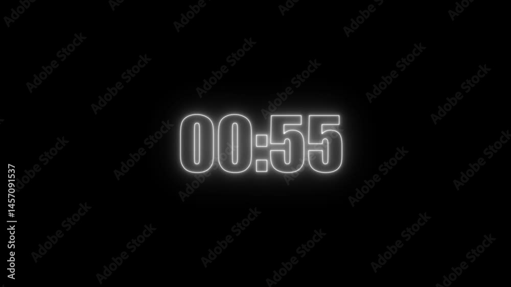 glowing neon colorful 1 minute countdown animation from 60 seconds to 0 seconds.  60 seconds to 0 seconds on a transparent background.1 minute countdown timer on a transparent background.
